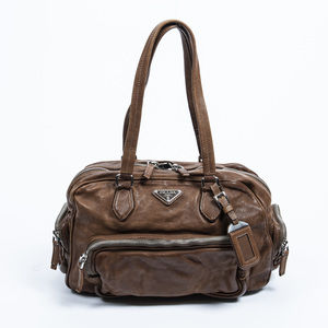 Prada Multipocket Shoulder Bag in Brown Calfskin Leather